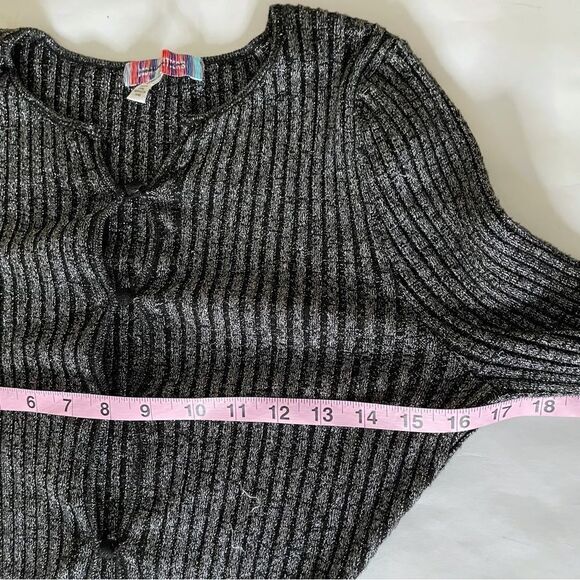 Urban Outfitters Ribbed Sweater Dress Knit Minidress Metallic Silver L stretch - Picture 8 of 9